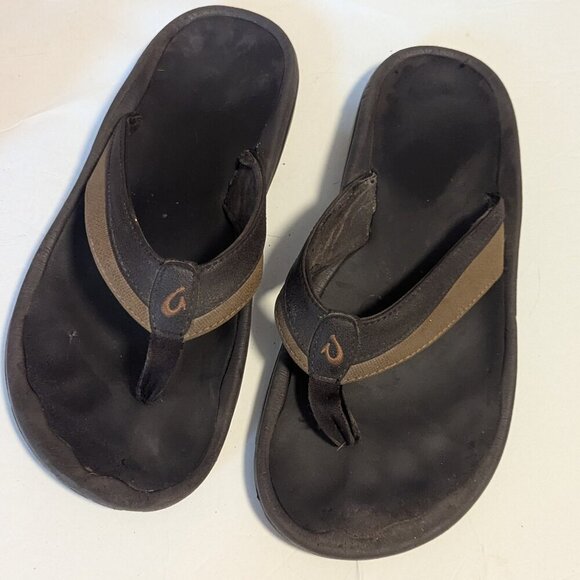 OluKai Ohana Koa Flip Flop Sandal Nylon Thong Two Tone Brown Size 10 Men’s - Picture 5 of 5